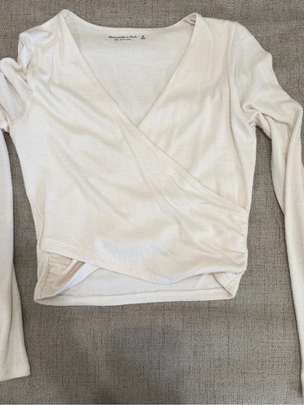 Abercrombie & Fitch Cream Wrap-Style Long Sleeve Crop Top